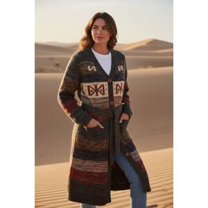 Vintage PRONTO Womens Belted Long Line Cardigan Sweater Size M Southwest Boho